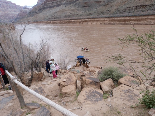 Trekking down the rocks