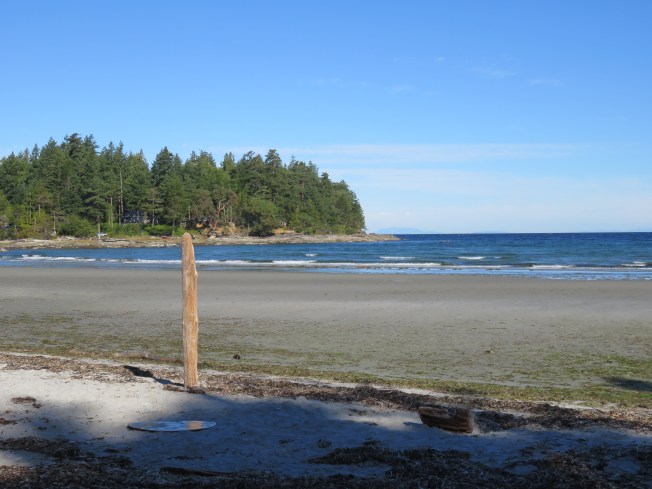 One of the many sandy beaches, at low tide